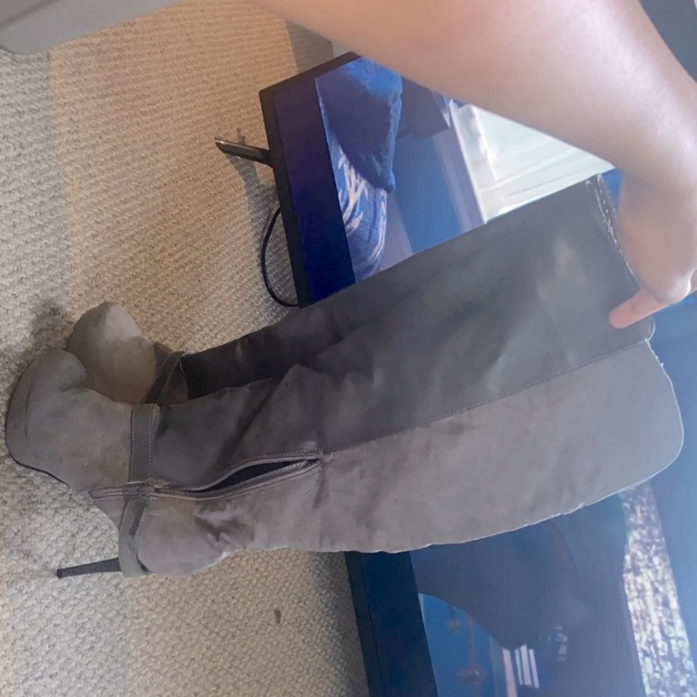 Grey knee boots